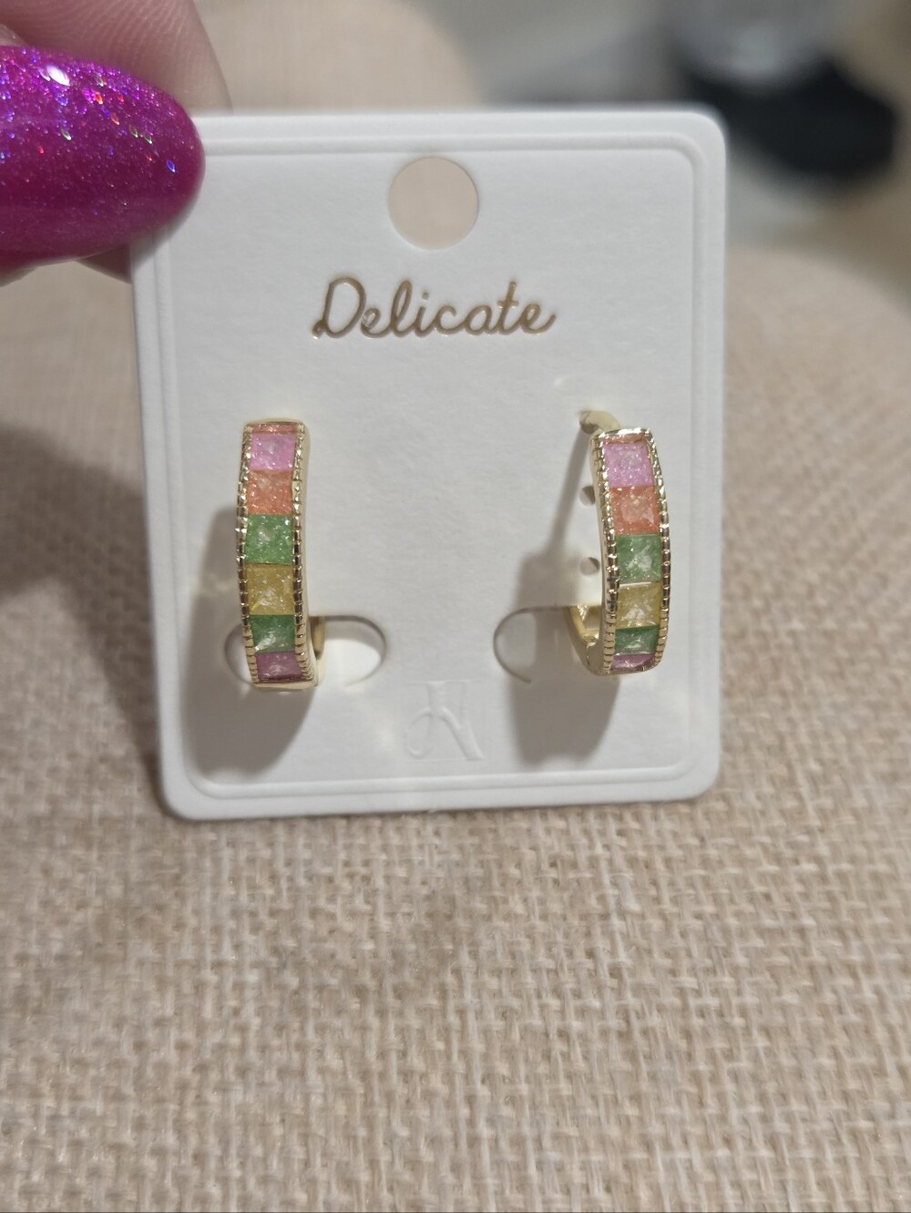 delicates Gold-Tone Multi-Color Stone Hoop Earrings